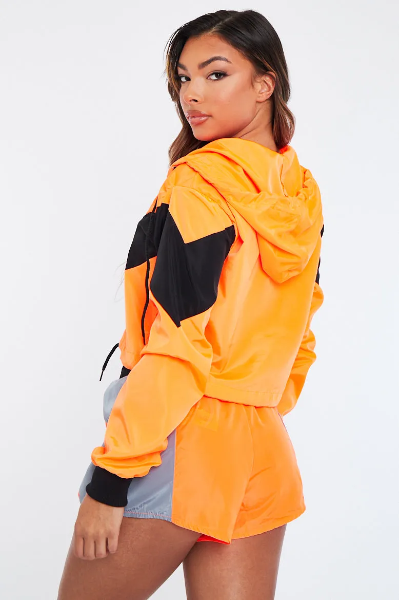 Orange Grey Shell Hooded Jacket & Shorts Set - Jettie