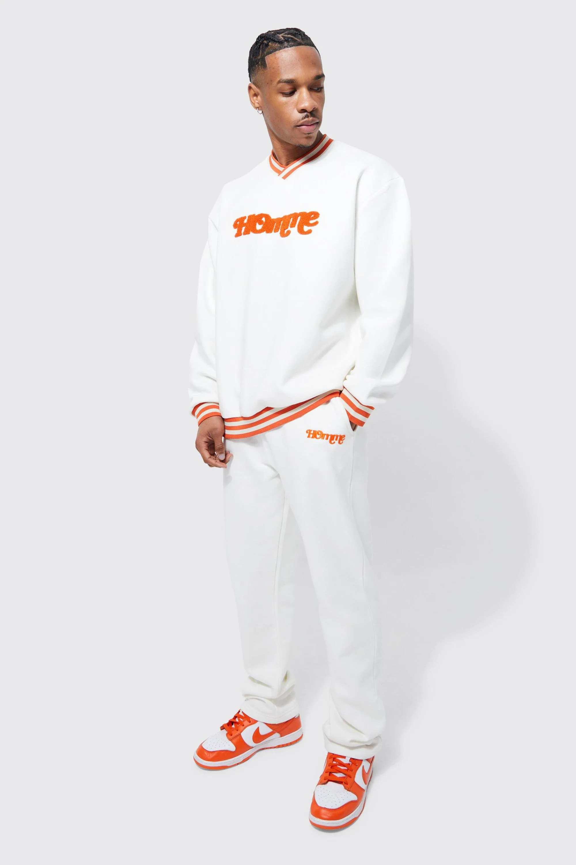 Oversized Homme Sports Rib V-neck Sweater Tracksuit