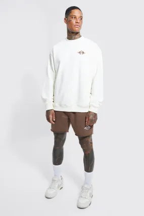 Oversized Man Raw Hem Sweater Short Tracksuit