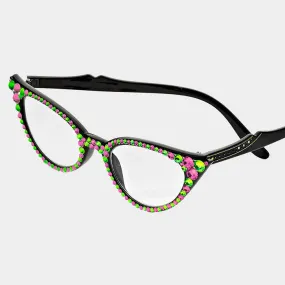 Pink/Green Cat Eye Crystal Reading Glasses