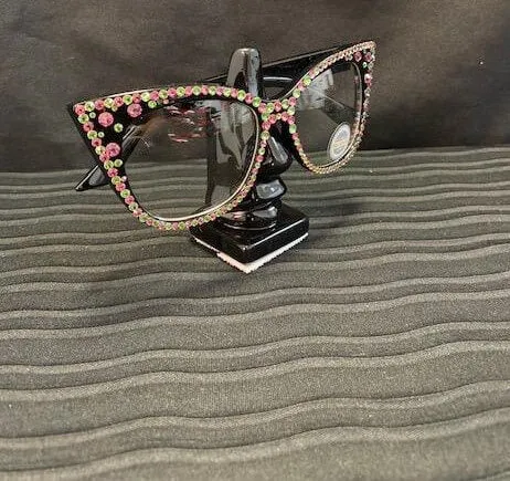 Pink/Green  Oval Cat Eye edge Crystal Glasses