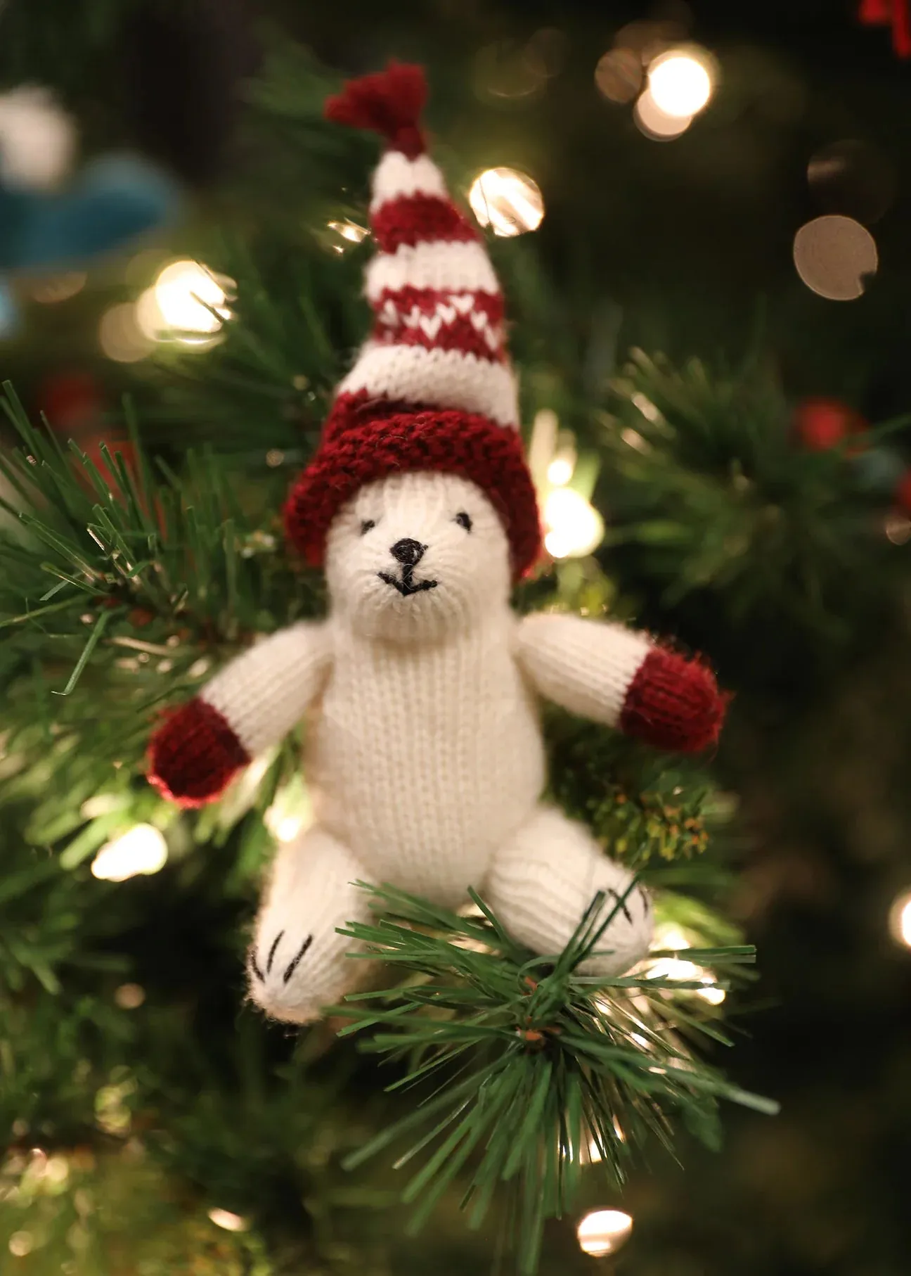 Polar Bear in Maroon Hat Ornament