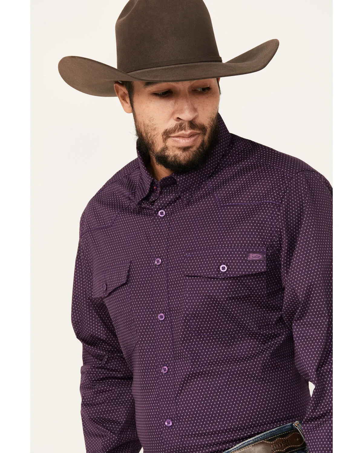 Product Name:  Justin Men's Boot Barn Exclusive Geo Print Long Sleeve Button-Down Stretch Western Shirt