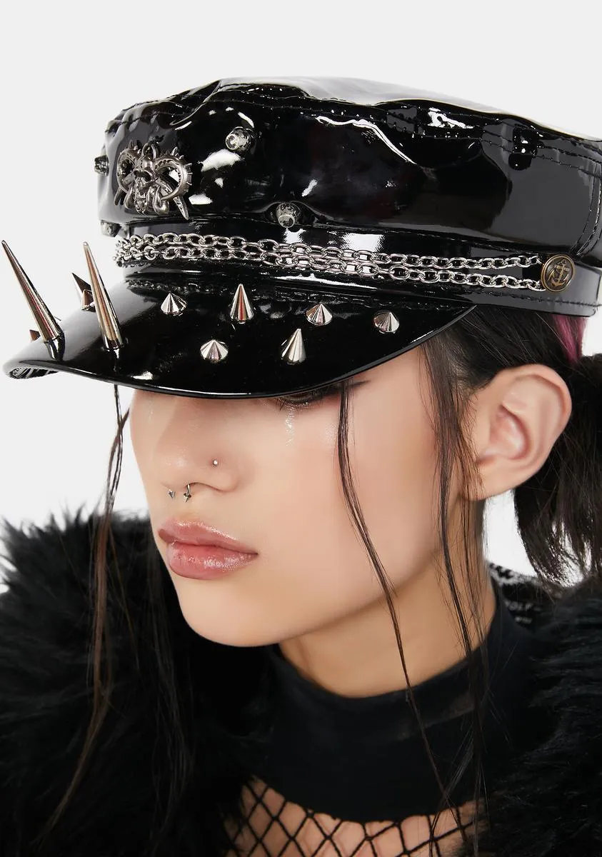 Punk Faux Leather Military Style Hat-