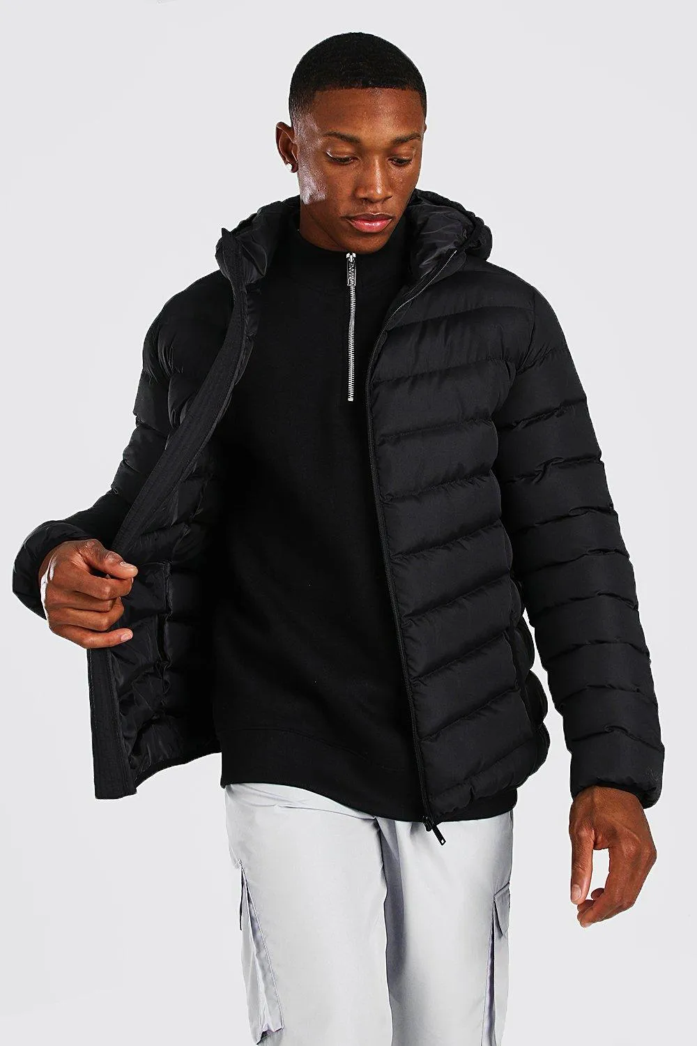 Quilted Zip Through Jacket With Hood