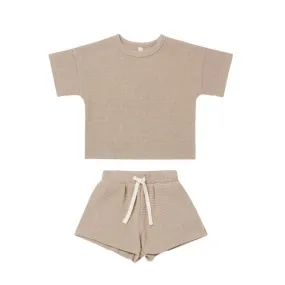 Quincy Mae - Waffle Tee + Short Set - Warm Grey