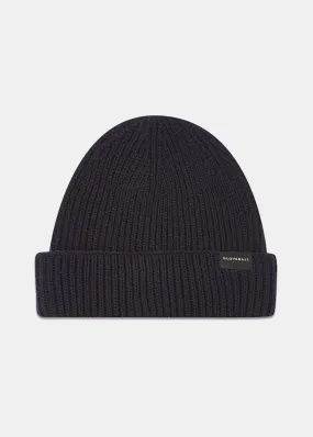 Ribbed Merino Beanie Hat Navy