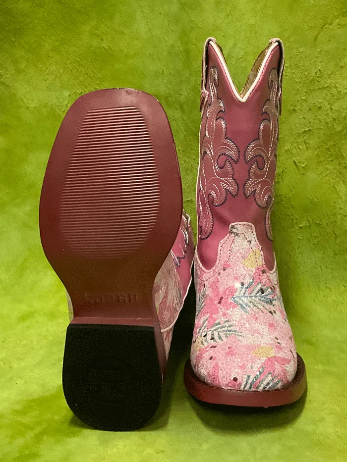 Roper 09-018-1901-2929 Kids Glitter Floral Boot Pink