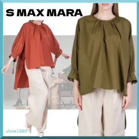 S Max Mara  |Casual Style Long Sleeves Plain Cotton Oversized