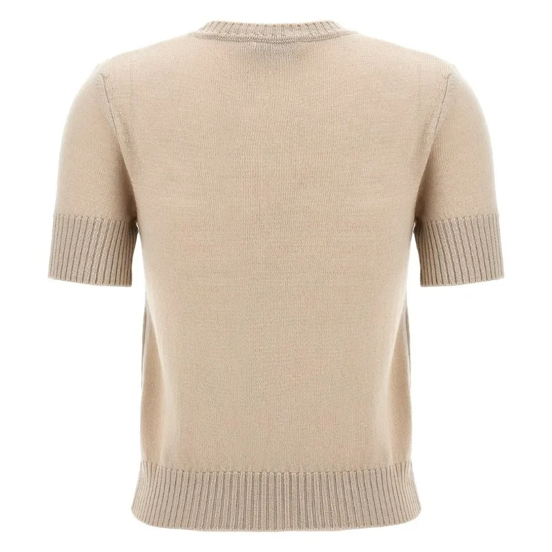 S Max Mara  |Crew Neck Casual Style Wool Plain Short Sleeves Party Style