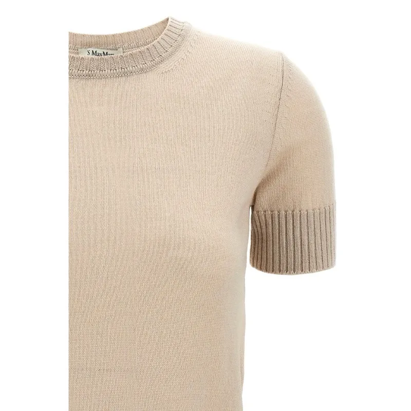 S Max Mara  |Crew Neck Casual Style Wool Plain Short Sleeves Party Style