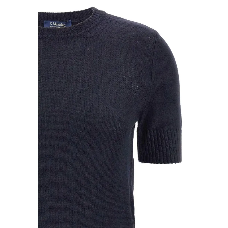 S Max Mara  |Crew Neck Casual Style Wool Plain Short Sleeves Party Style