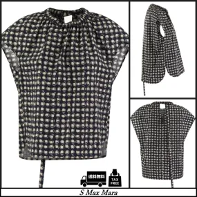 S Max Mara  |Dots Cotton Short Sleeves Elegant Style Shirts & Blouses