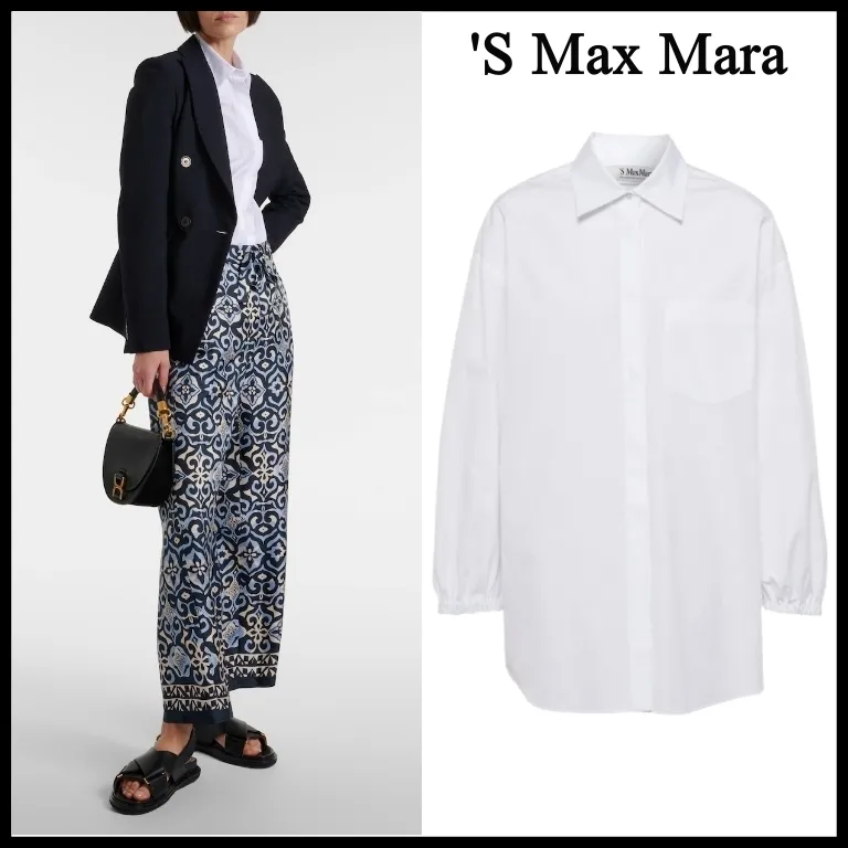 S Max Mara  |Long Sleeves Plain Cotton Office Style Formal Style