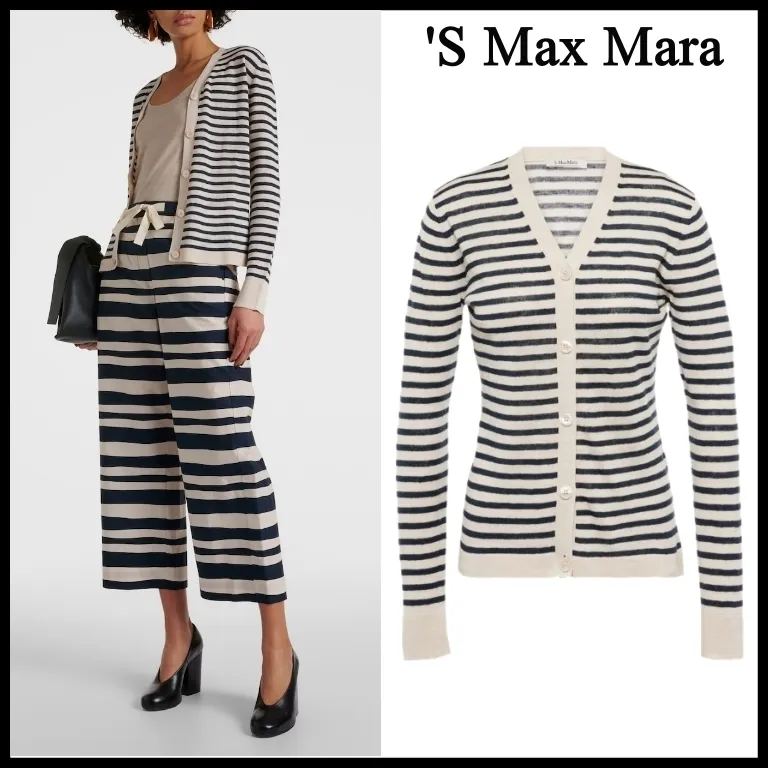 S Max Mara  |Stripes Casual Style Linen Long Sleeves Cardigans