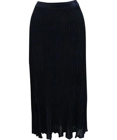 Sandro Paris Electric Pleated Skirt in Navy Blue Polyester