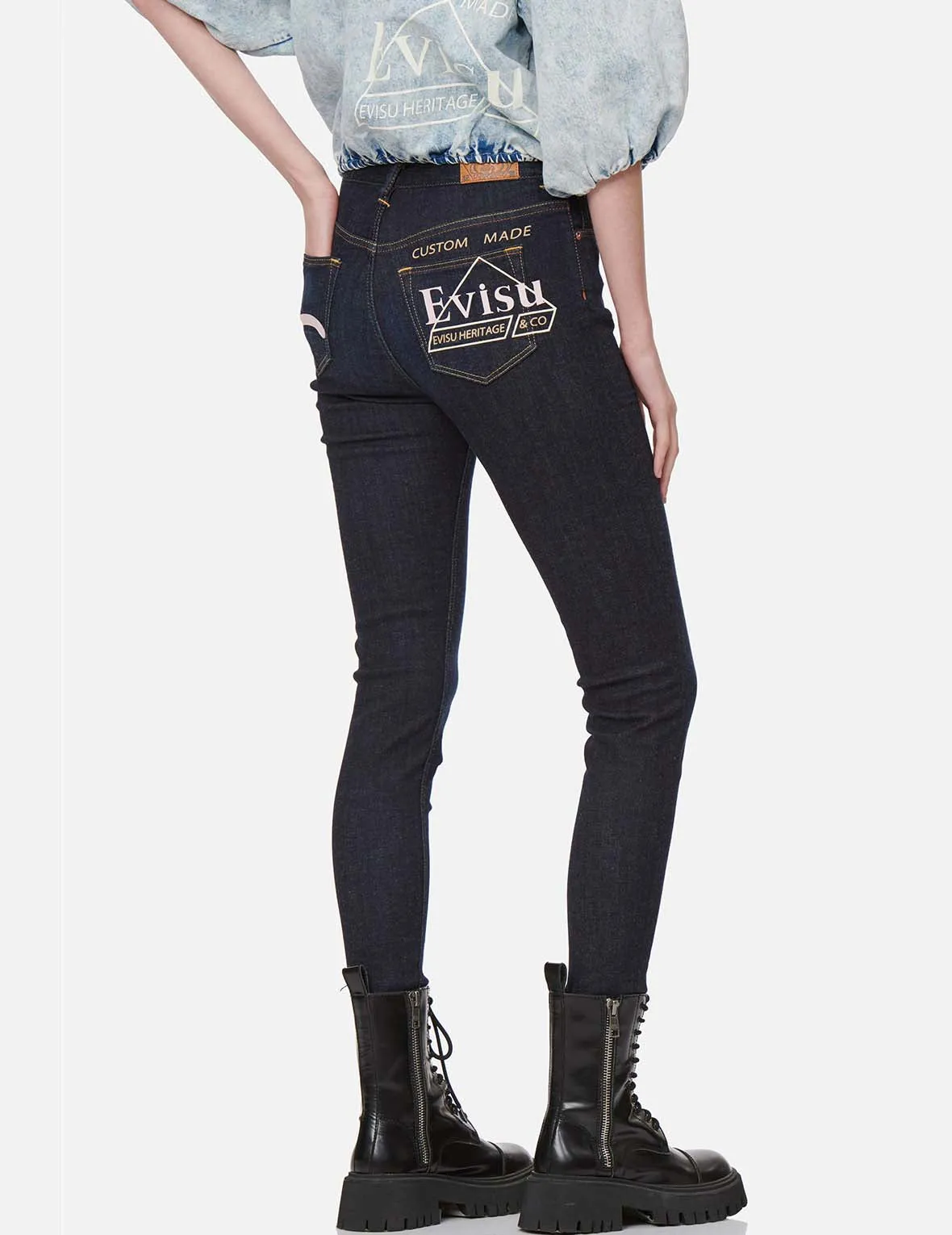 Seagull and Logo Print Skinny Jeans