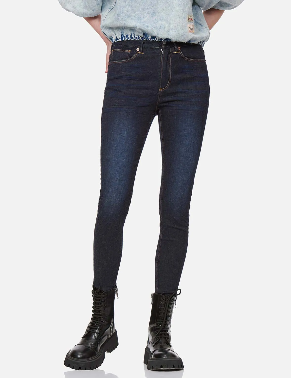 Seagull and Logo Print Skinny Jeans