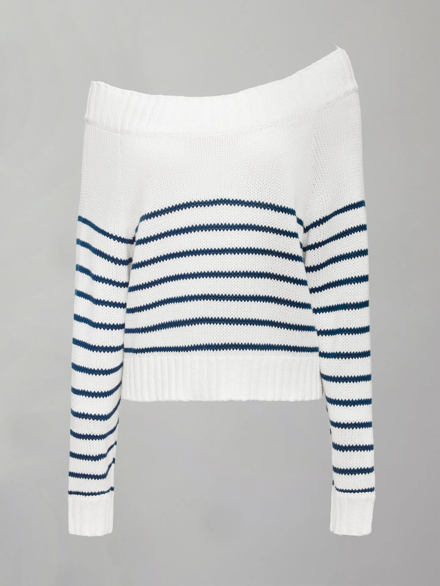 Slouchy Knit Sweater - Off White / Navy Stripe