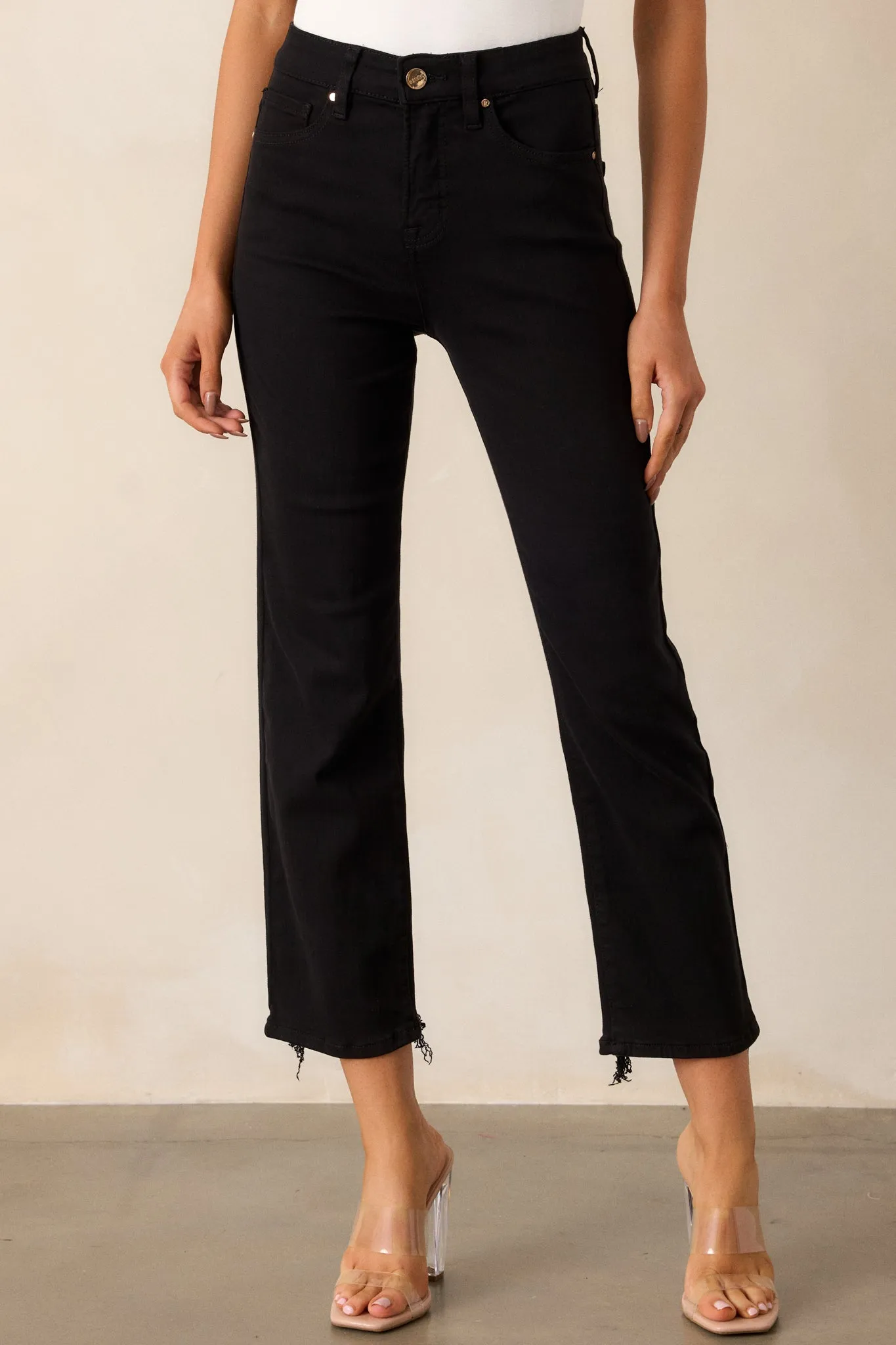 Soft Shadows Black Straight Leg Cropped Raw Hem Jeans