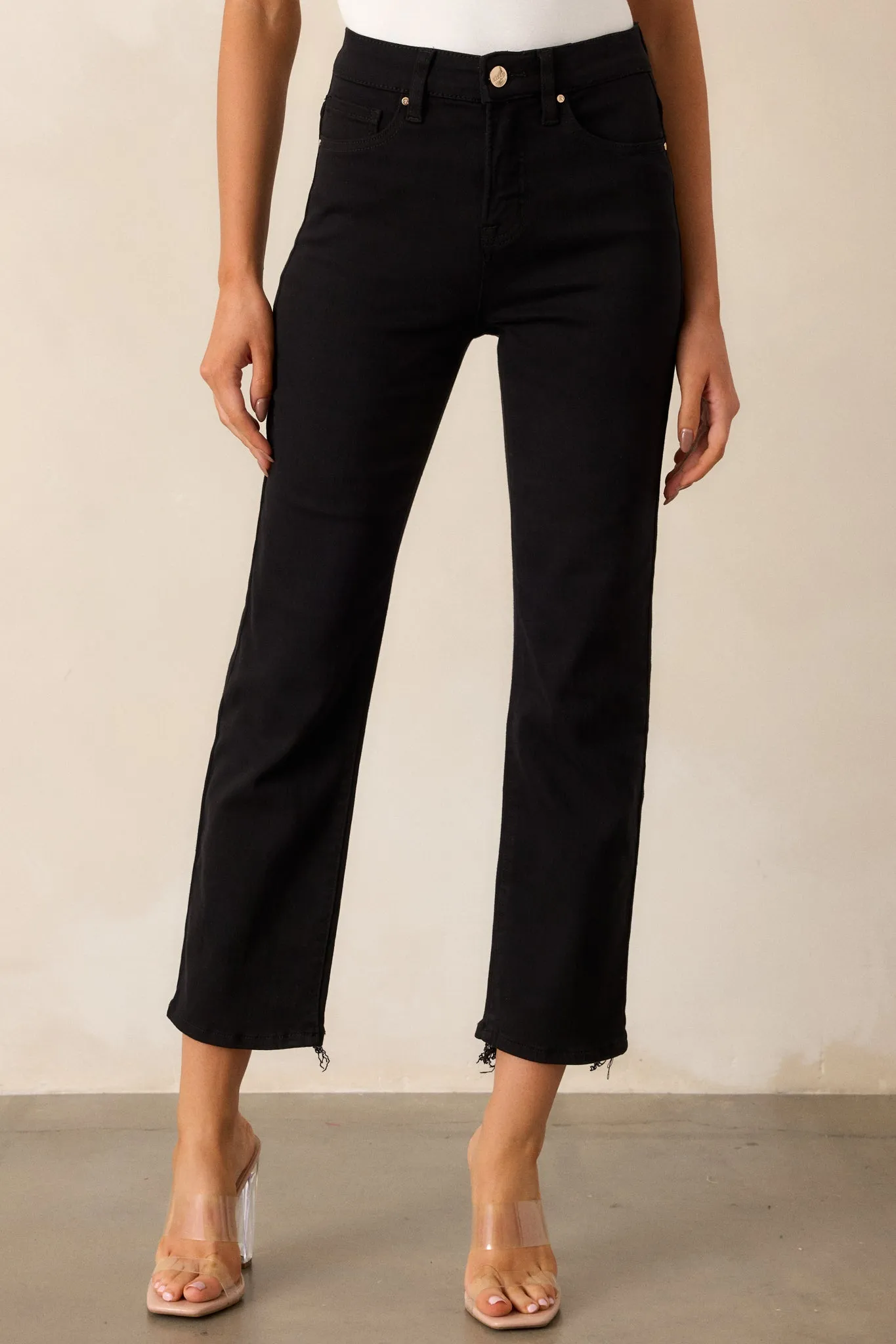 Soft Shadows Black Straight Leg Cropped Raw Hem Jeans