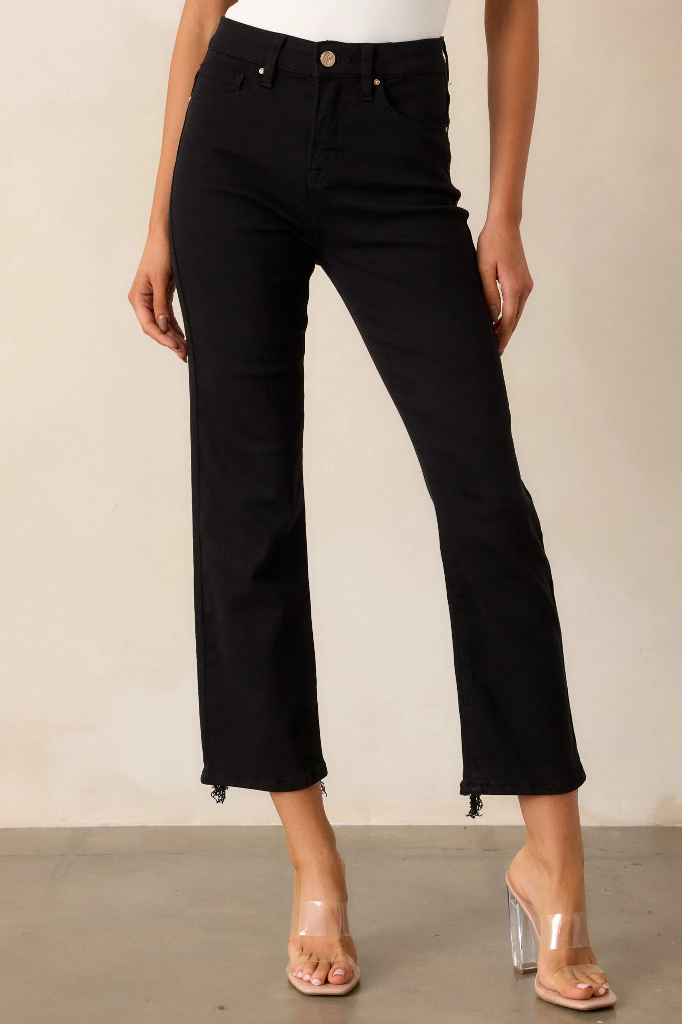 Soft Shadows Black Straight Leg Cropped Raw Hem Jeans