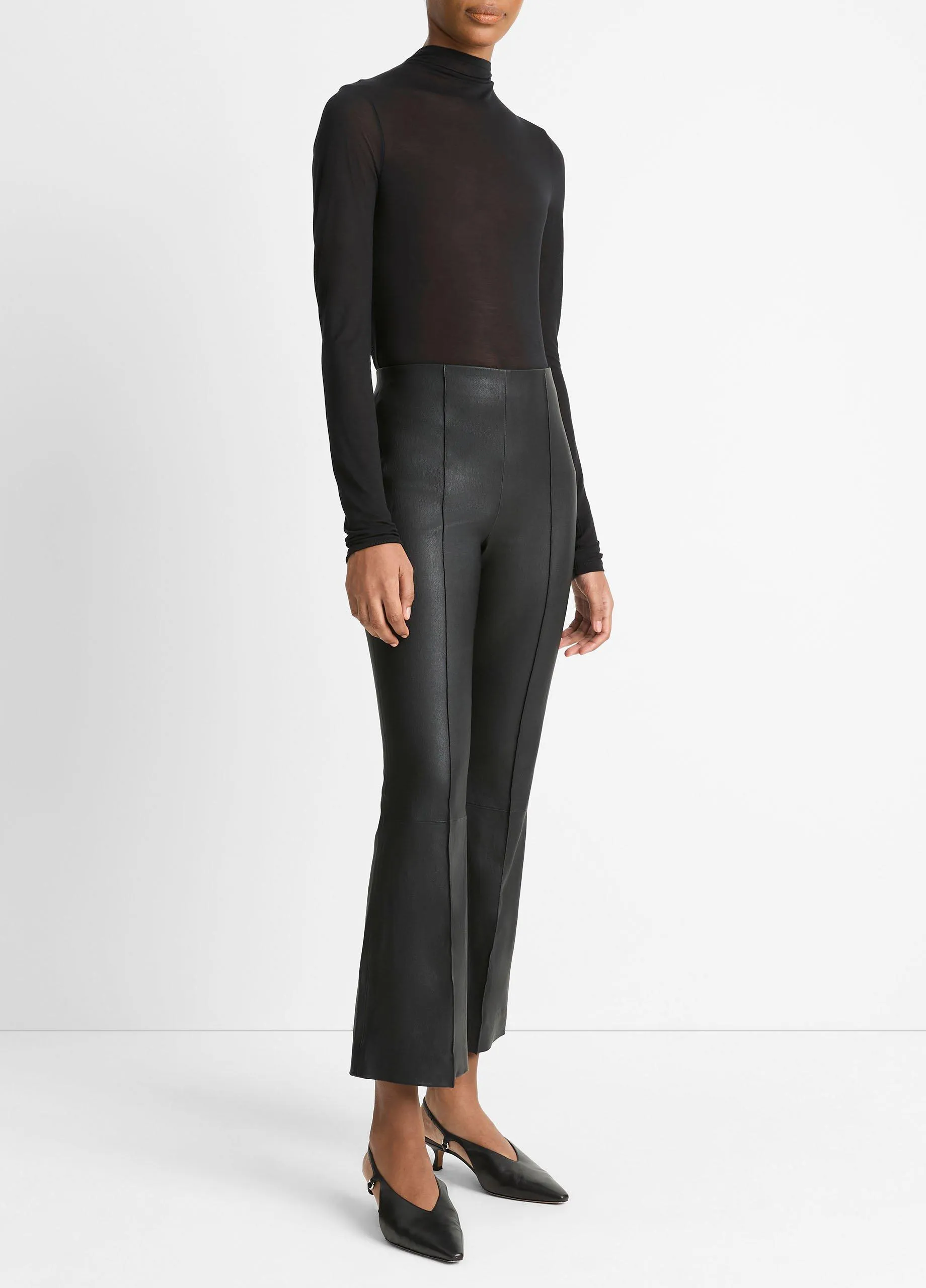 Stretch-Leather Crop Flare Pant