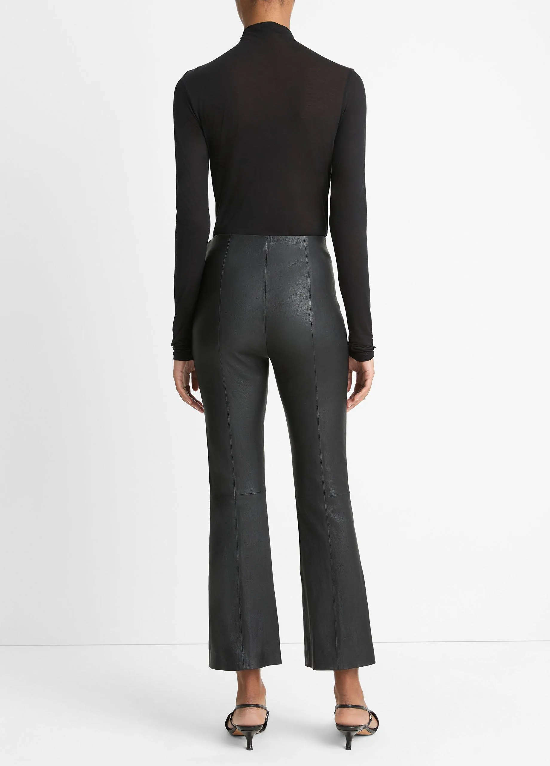 Stretch-Leather Crop Flare Pant