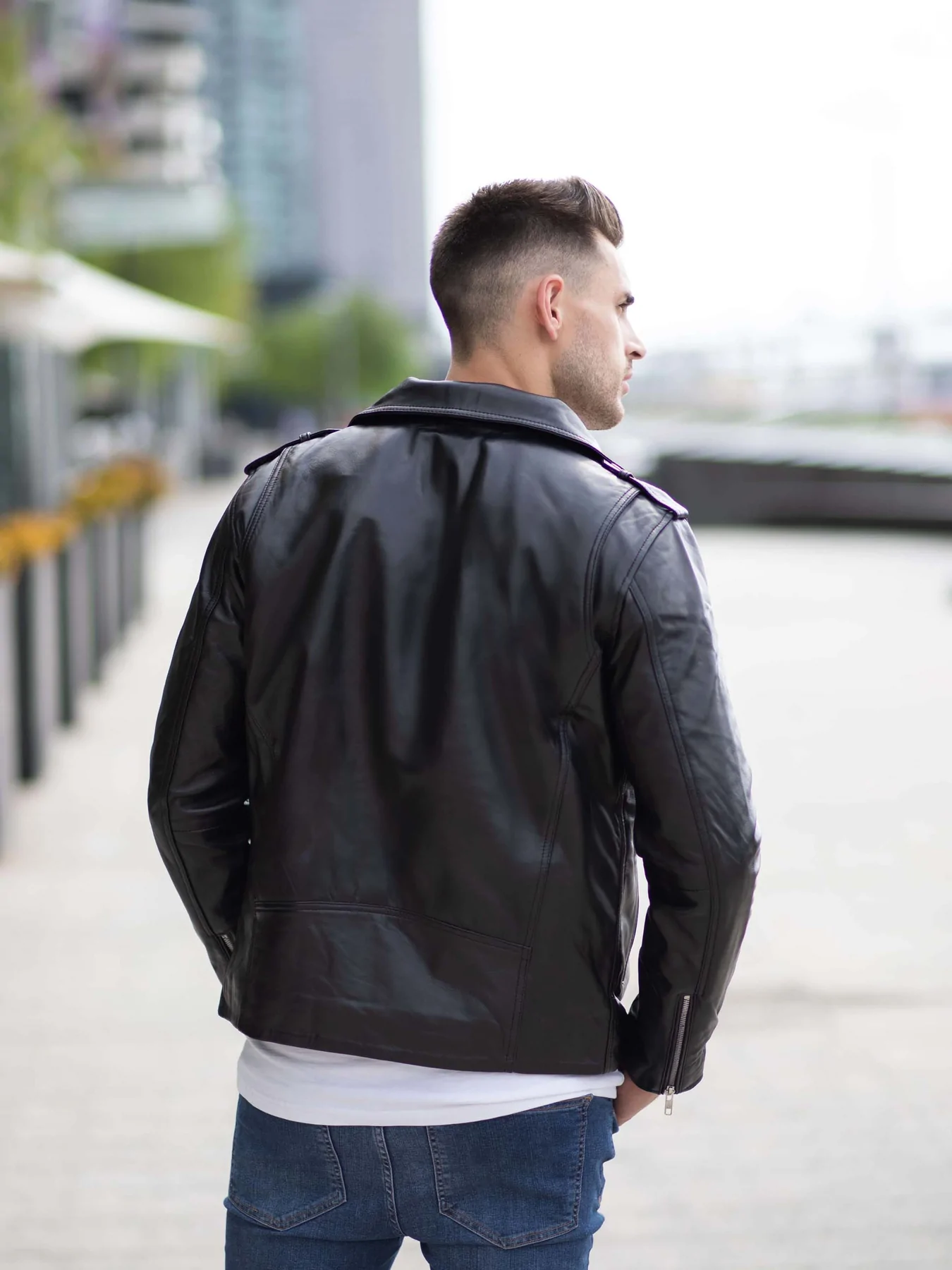 Stylish Black Mens Leather Jacket With Fur Collar