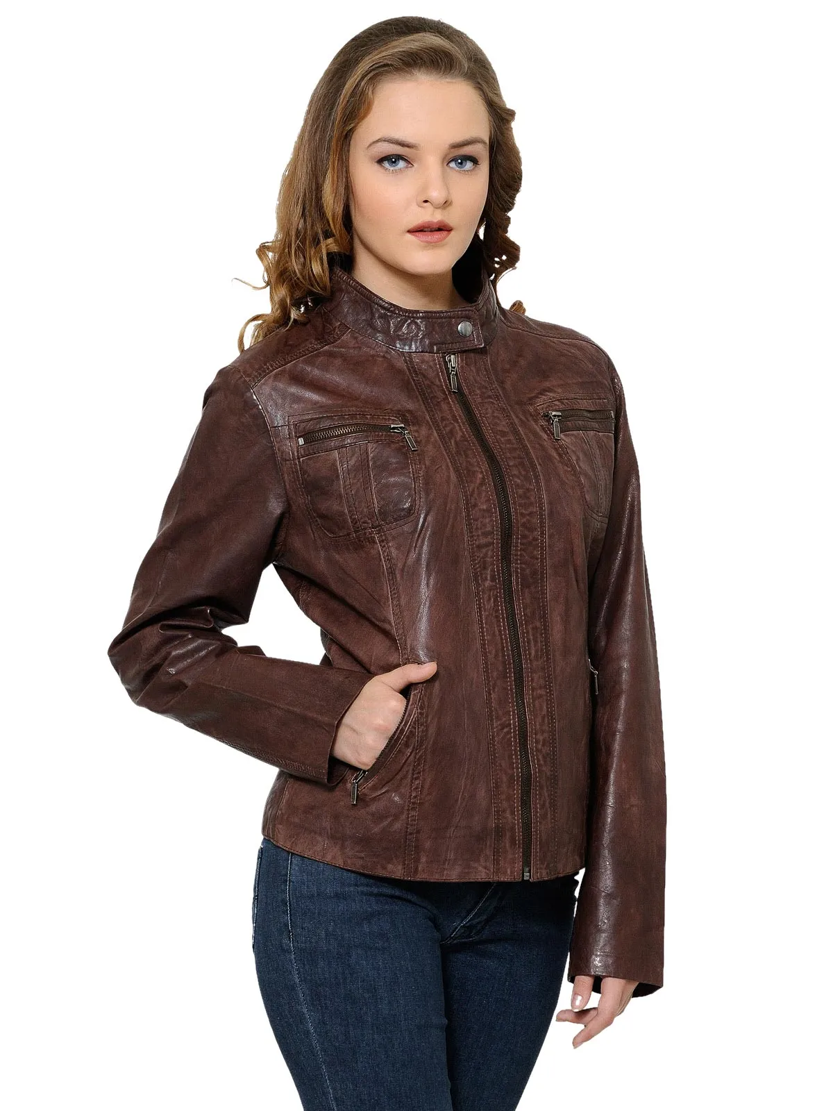 Teakwood Brown Women Genuine Leather Jacket