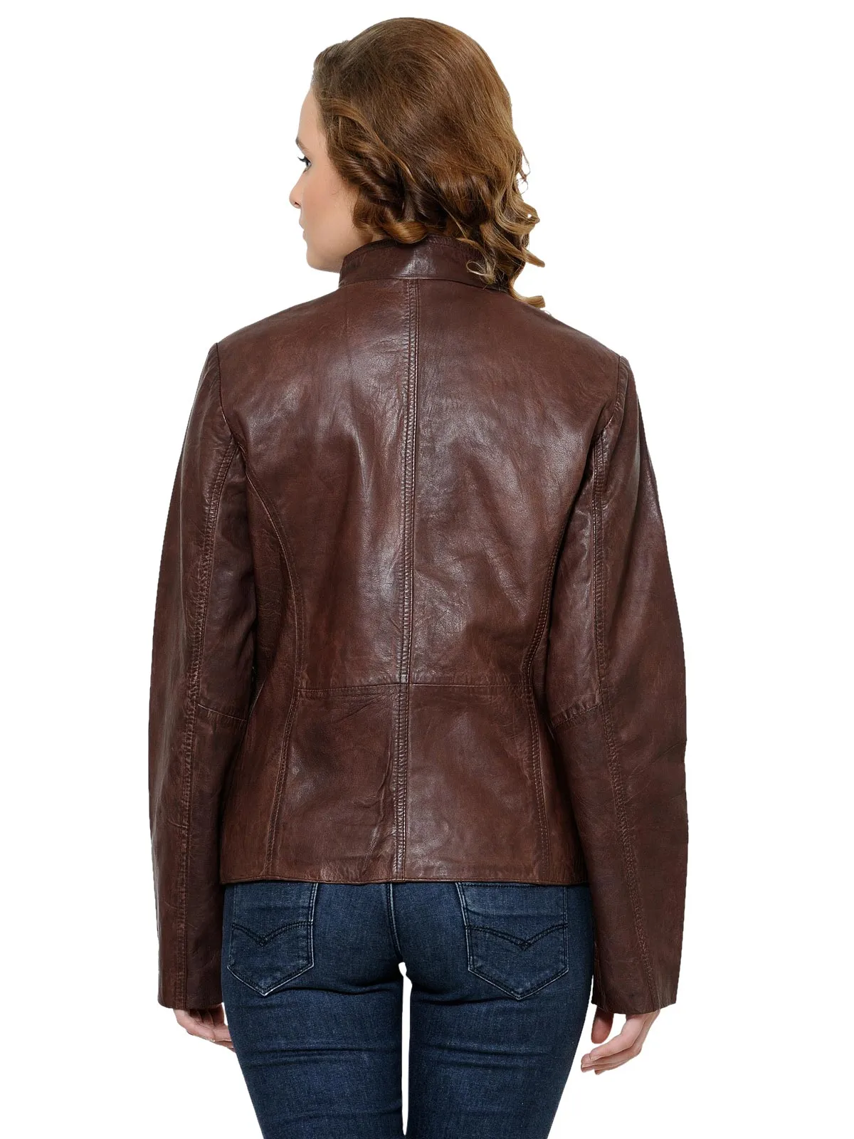 Teakwood Brown Women Genuine Leather Jacket