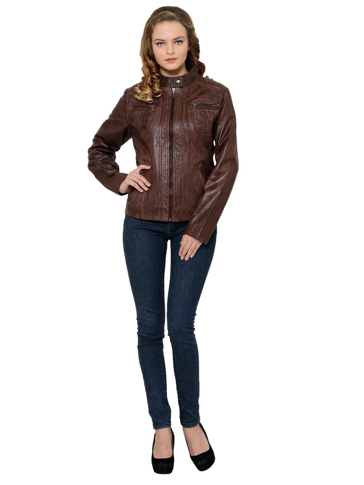 Teakwood Brown Women Genuine Leather Jacket