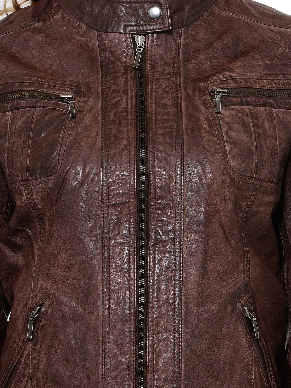 Teakwood Brown Women Genuine Leather Jacket