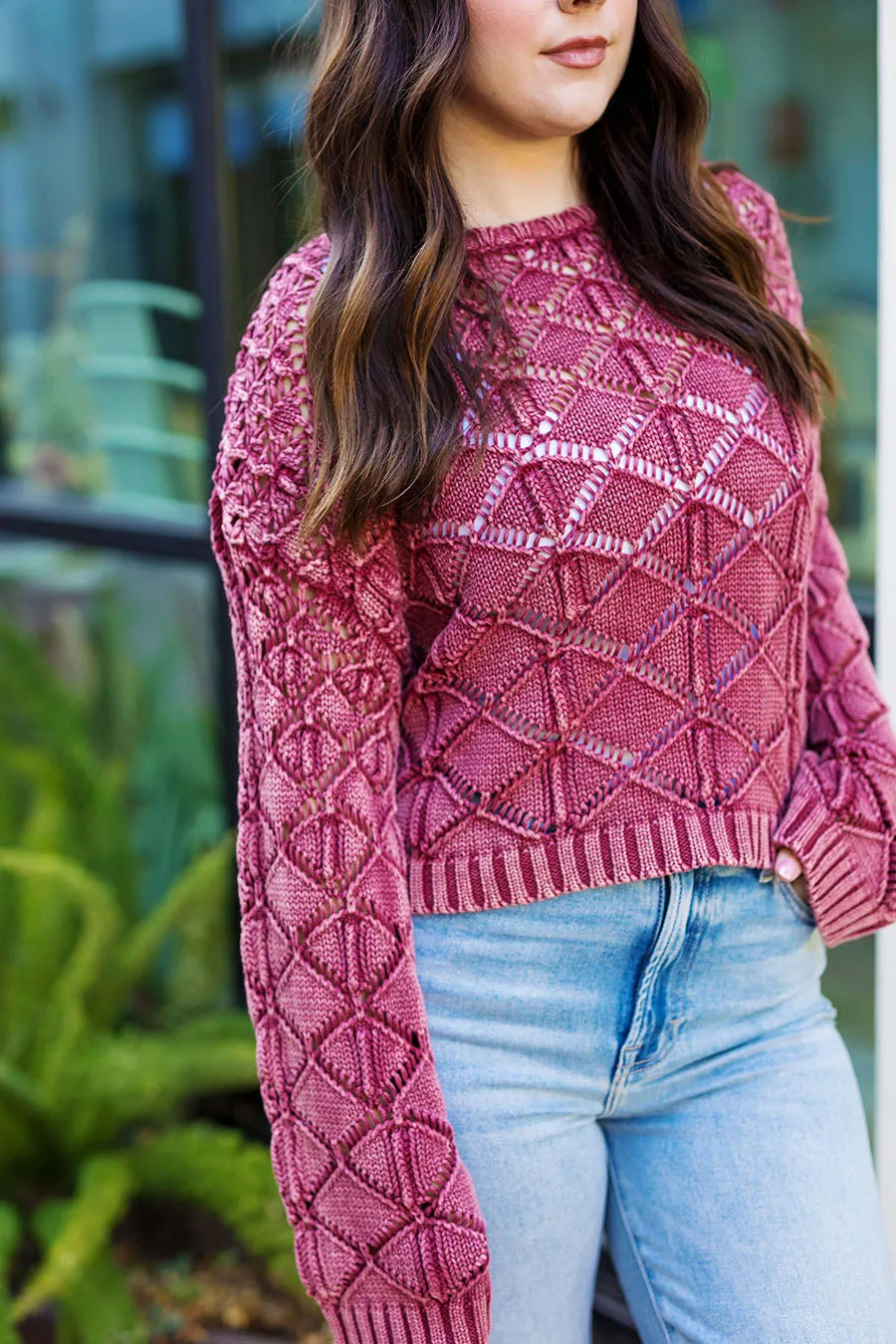 The Autumn Trails Raspberry Crochet Sweater