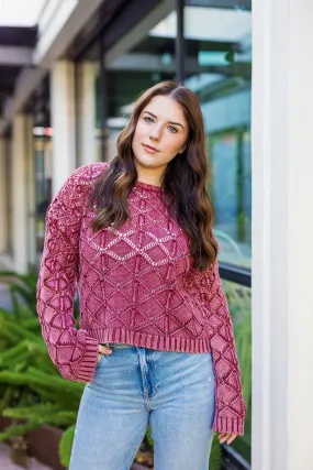 The Autumn Trails Raspberry Crochet Sweater