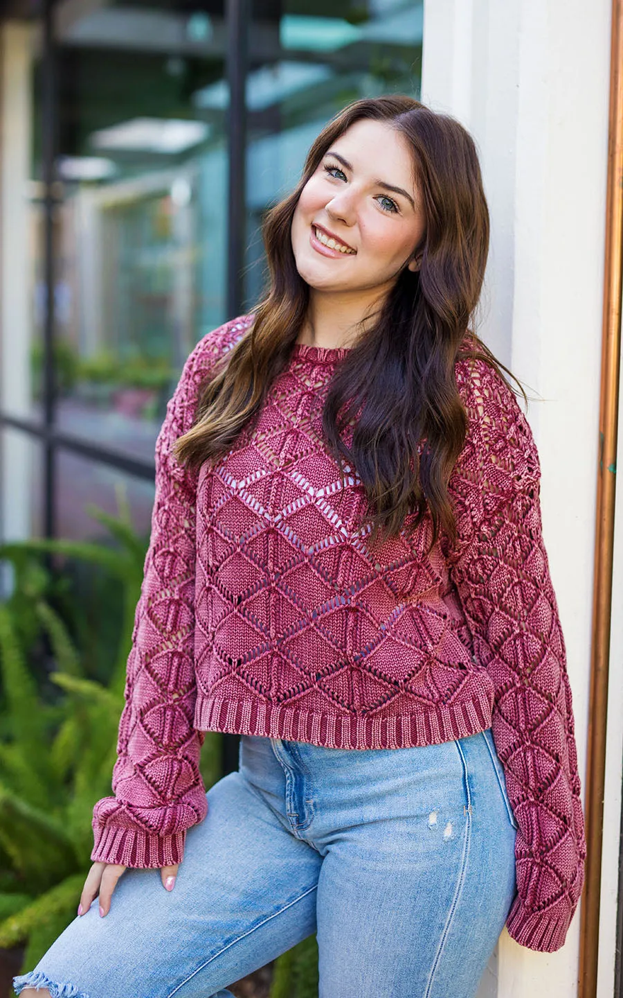 The Autumn Trails Raspberry Crochet Sweater