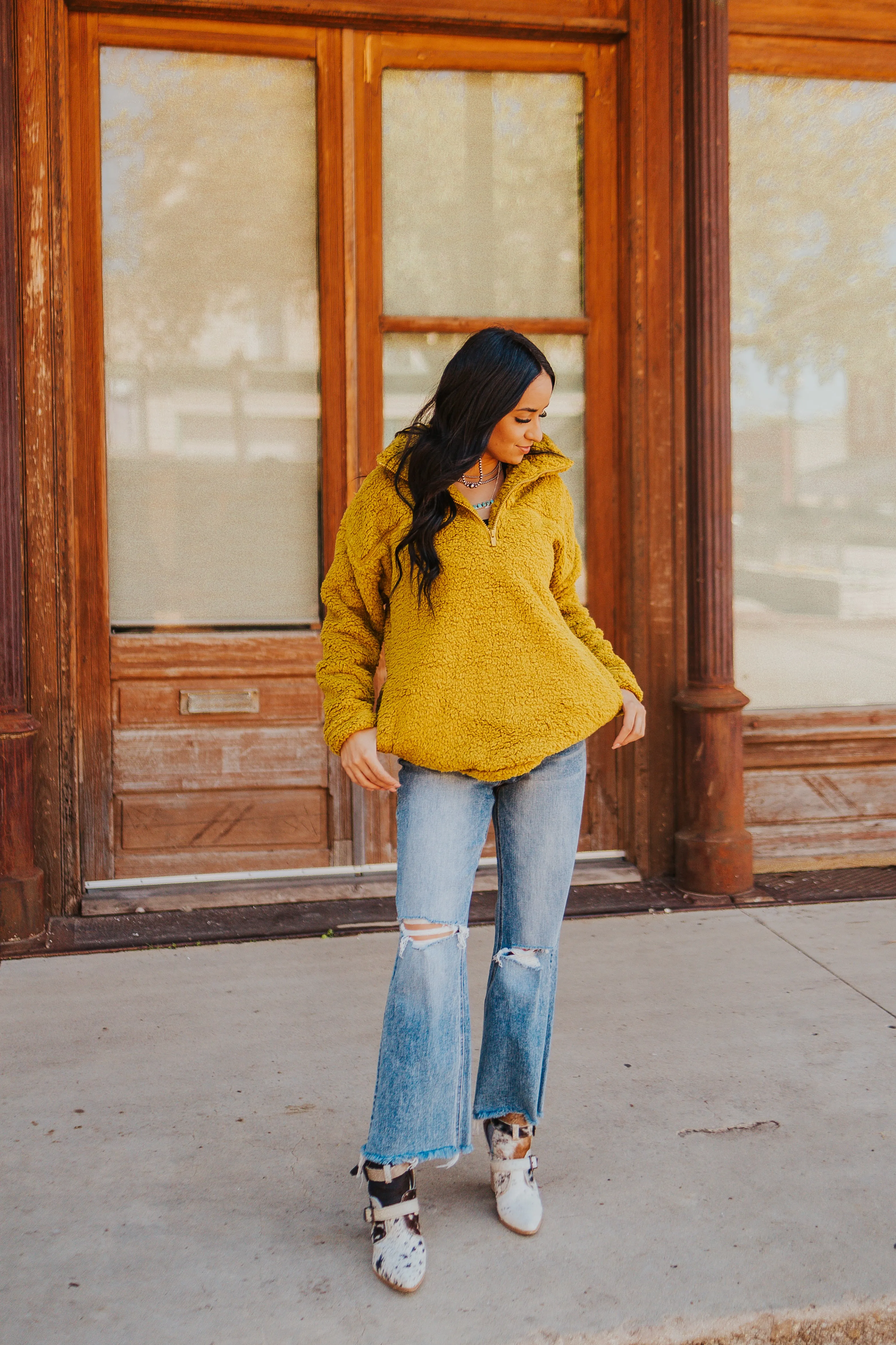 The Ethan Pullover Jacket in Olive Mustard