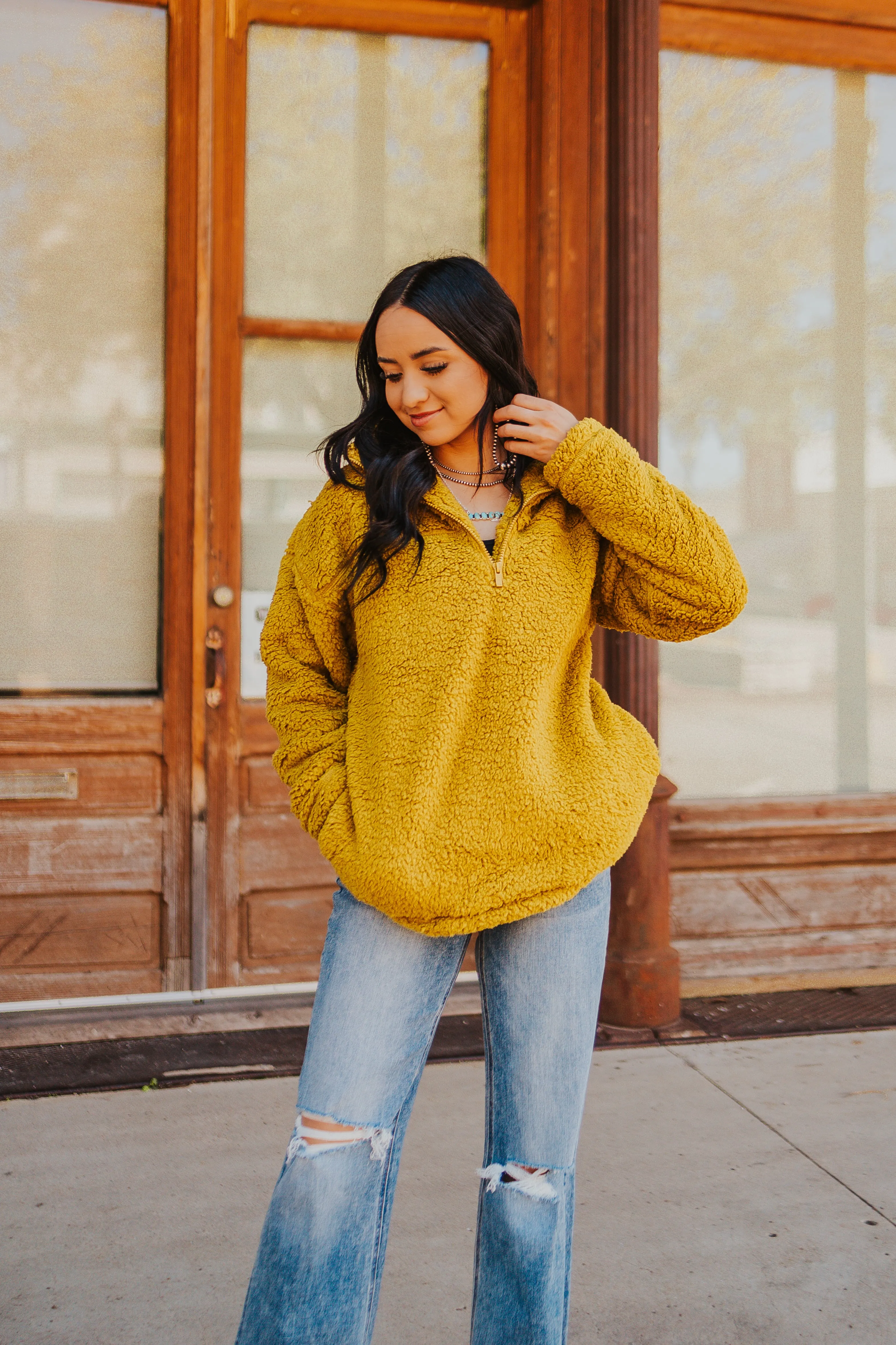 The Ethan Pullover Jacket in Olive Mustard