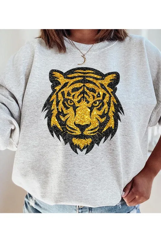 Tiger Head Gold Graphic Fleece Sweatshirts