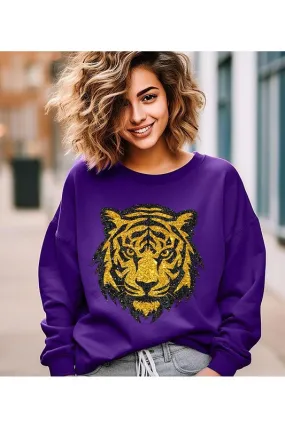 Tiger Head Gold Graphic Fleece Sweatshirts