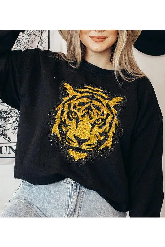 Tiger Head Gold Graphic Fleece Sweatshirts