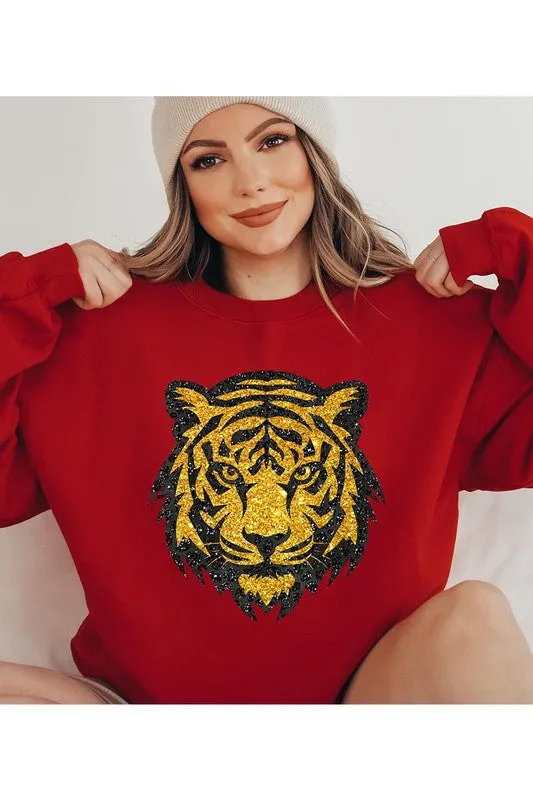 Tiger Head Gold Graphic Fleece Sweatshirts