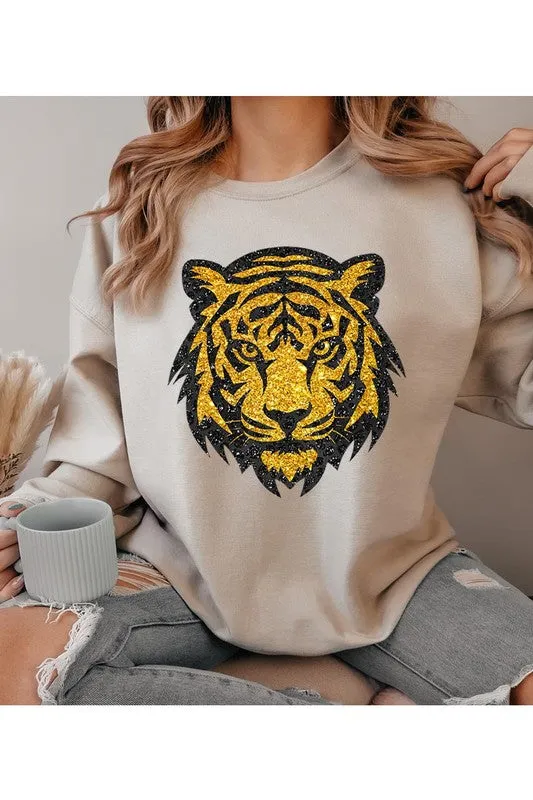 Tiger Head Gold Graphic Fleece Sweatshirts