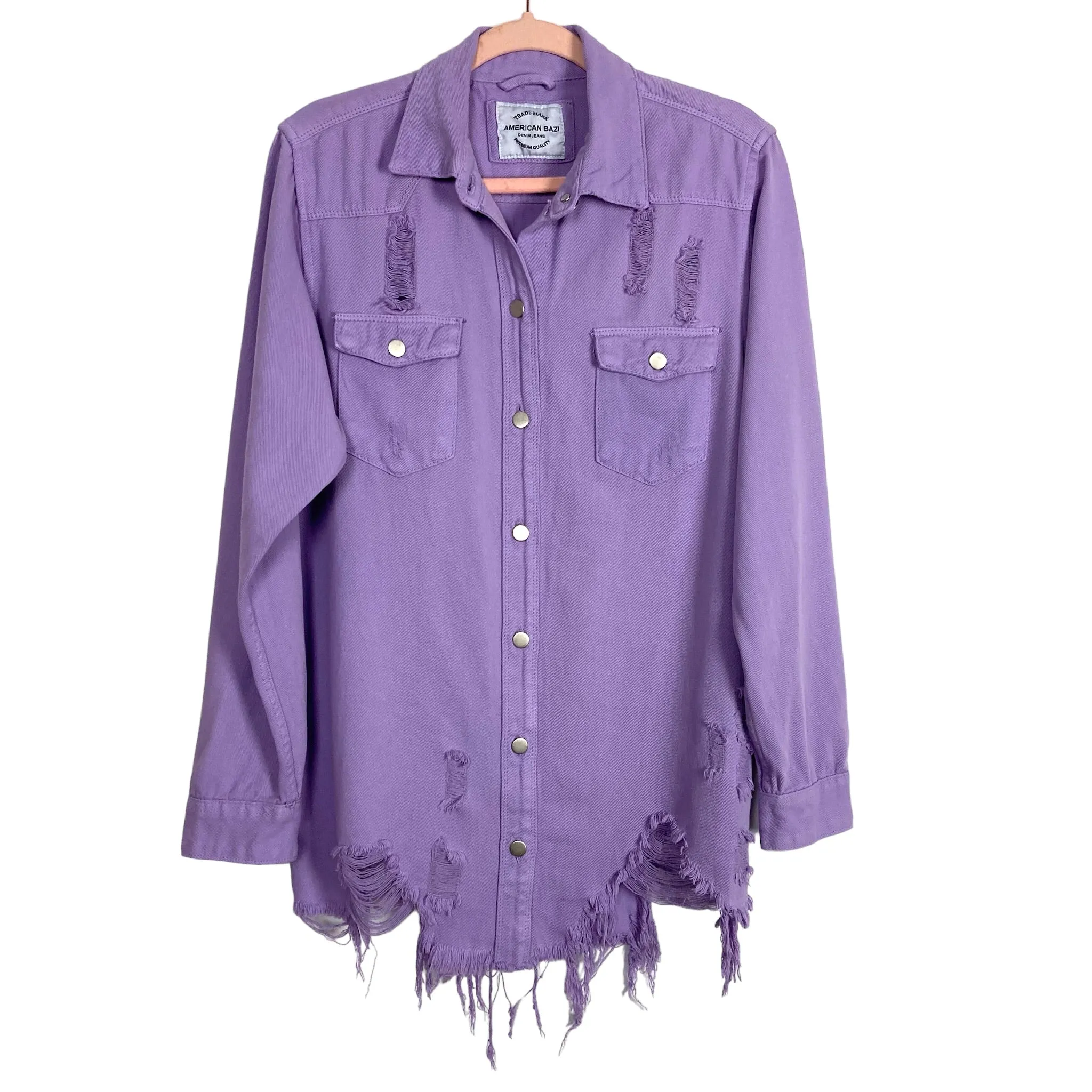 Trademark Amerian Bazi Denim Jeans Lavender Distressed Jacket NWT- Size L (sold out online)