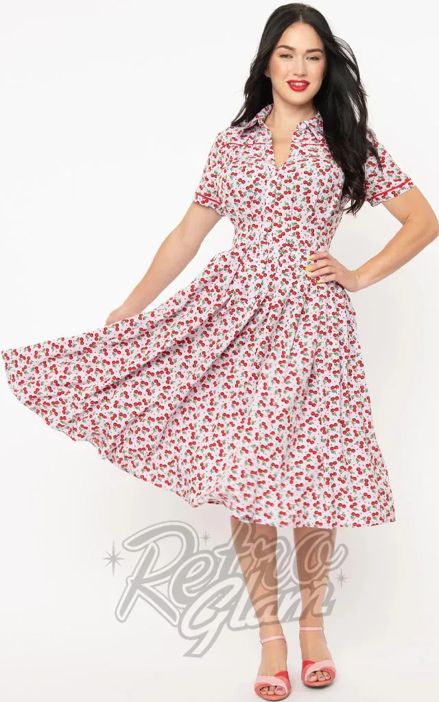 Unique Vintage Lavender Springfield Swing Dress in Cherry Print - 2XL left only