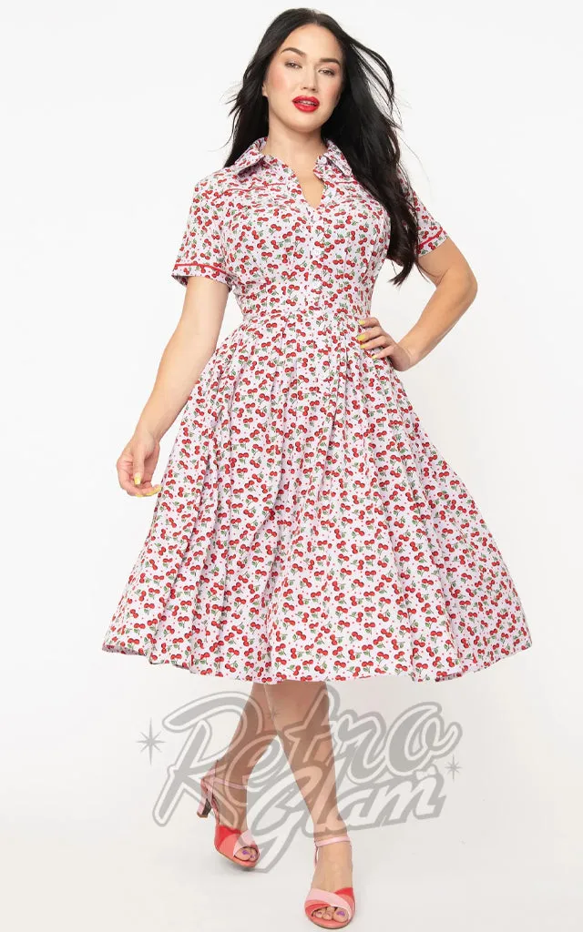 Unique Vintage Lavender Springfield Swing Dress in Cherry Print - 2XL left only