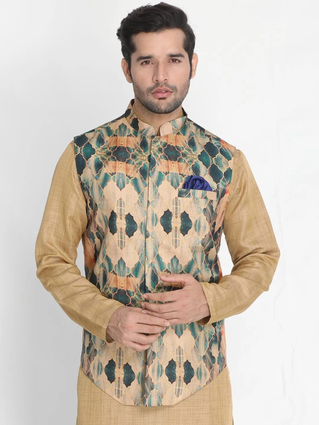 VASTRAMAY Men's Multicolor Silk Blend Ethnic Jacket