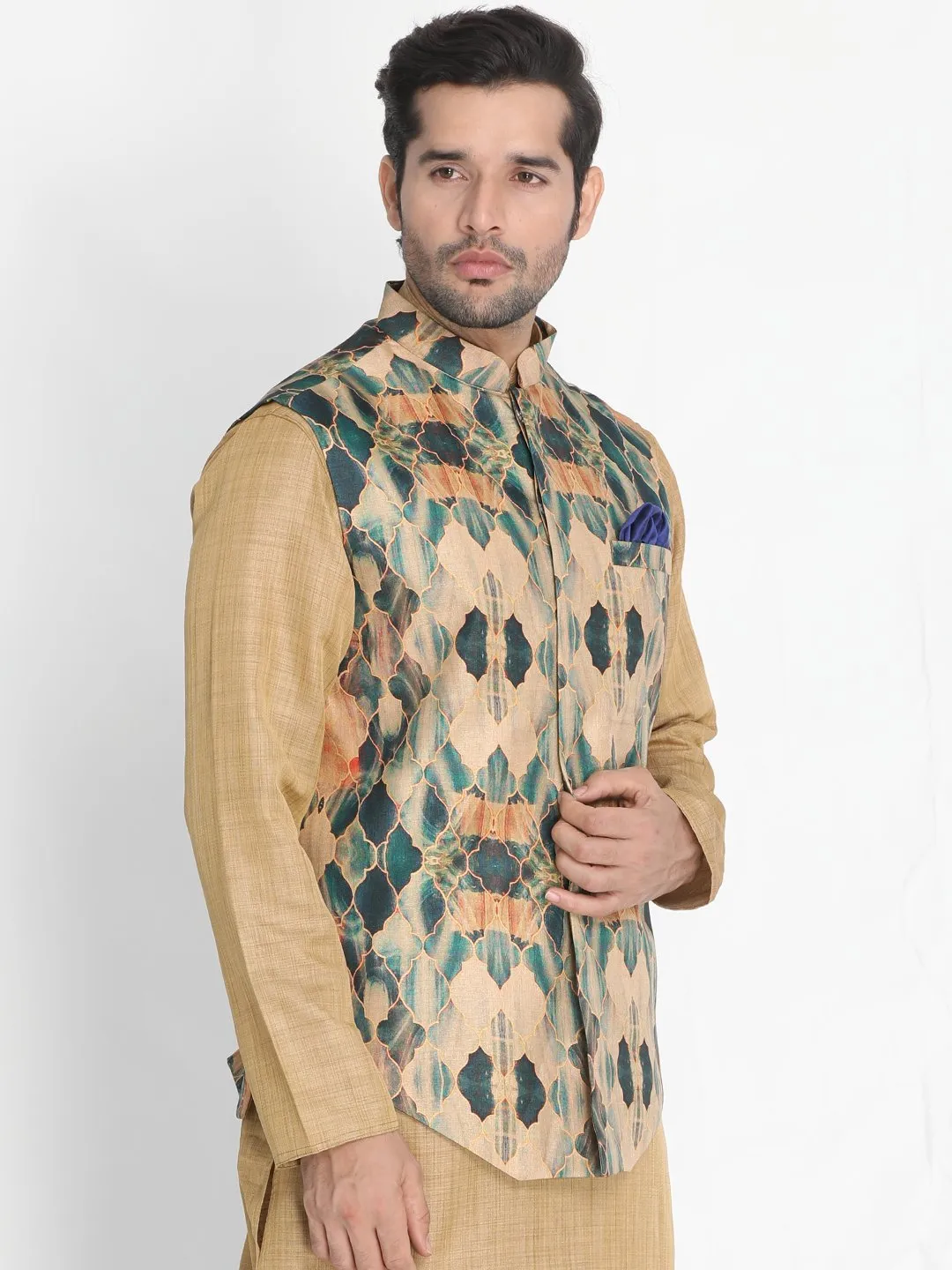 VASTRAMAY Men's Multicolor Silk Blend Ethnic Jacket