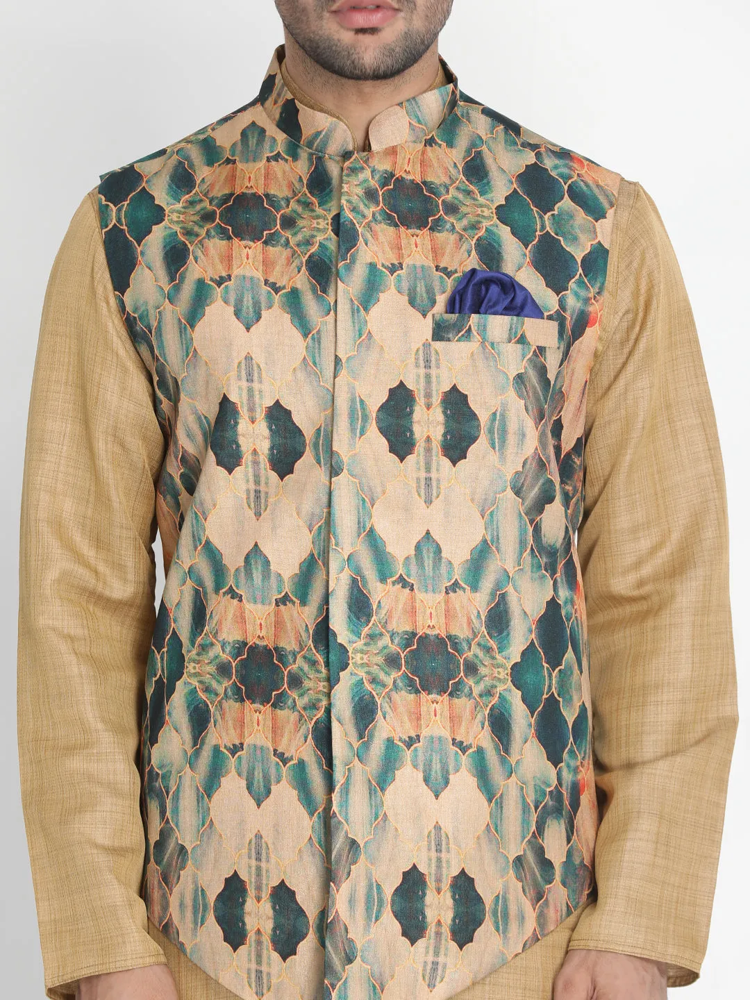 VASTRAMAY Men's Multicolor Silk Blend Ethnic Jacket