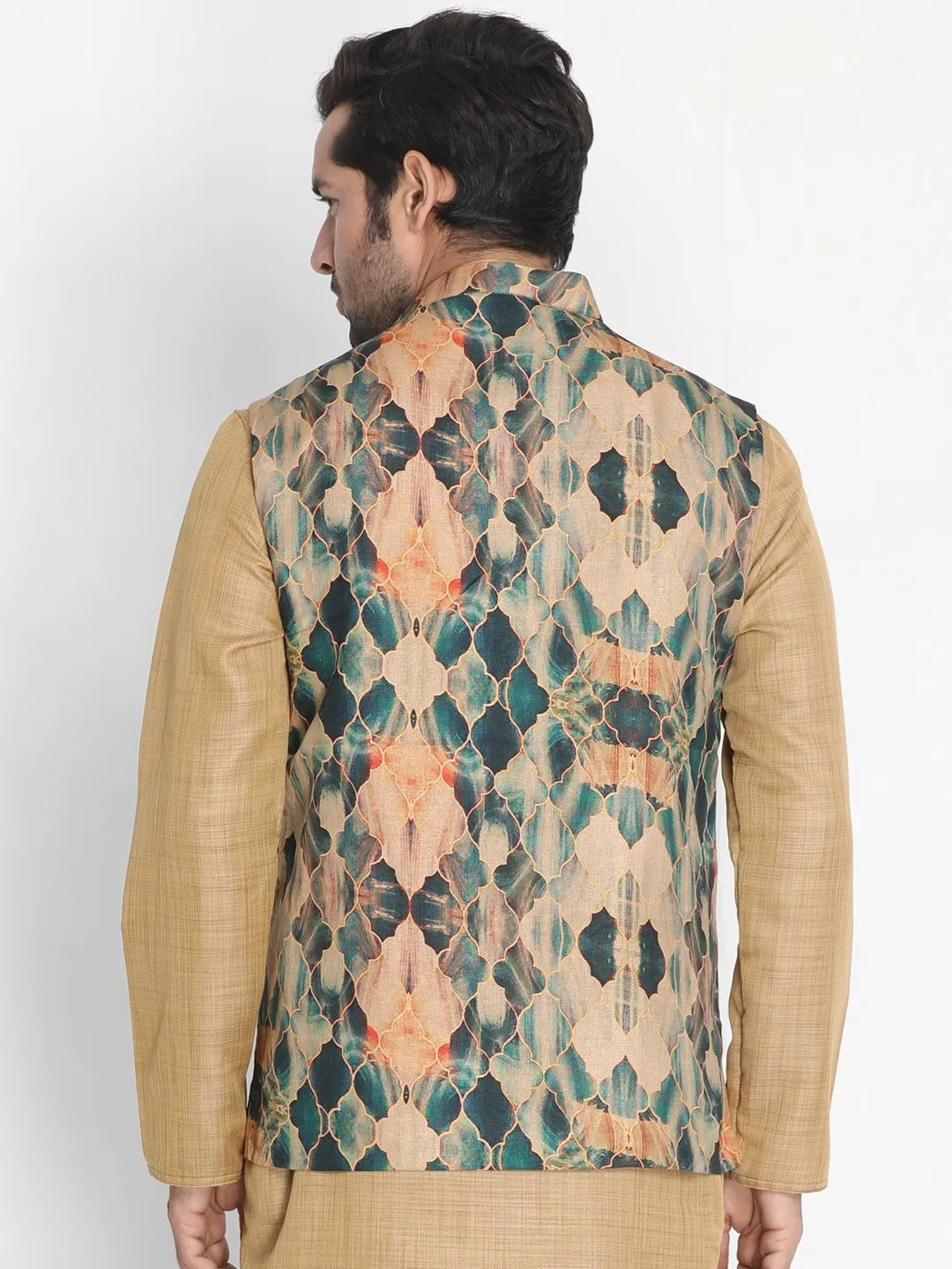 VASTRAMAY Men's Multicolor Silk Blend Ethnic Jacket